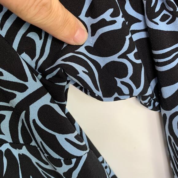 Covington Womens Plus 16-18W 2X Blue Black Flowy 3/4 Sleeve Scoop Tunic Blouse - Picture 10 of 10